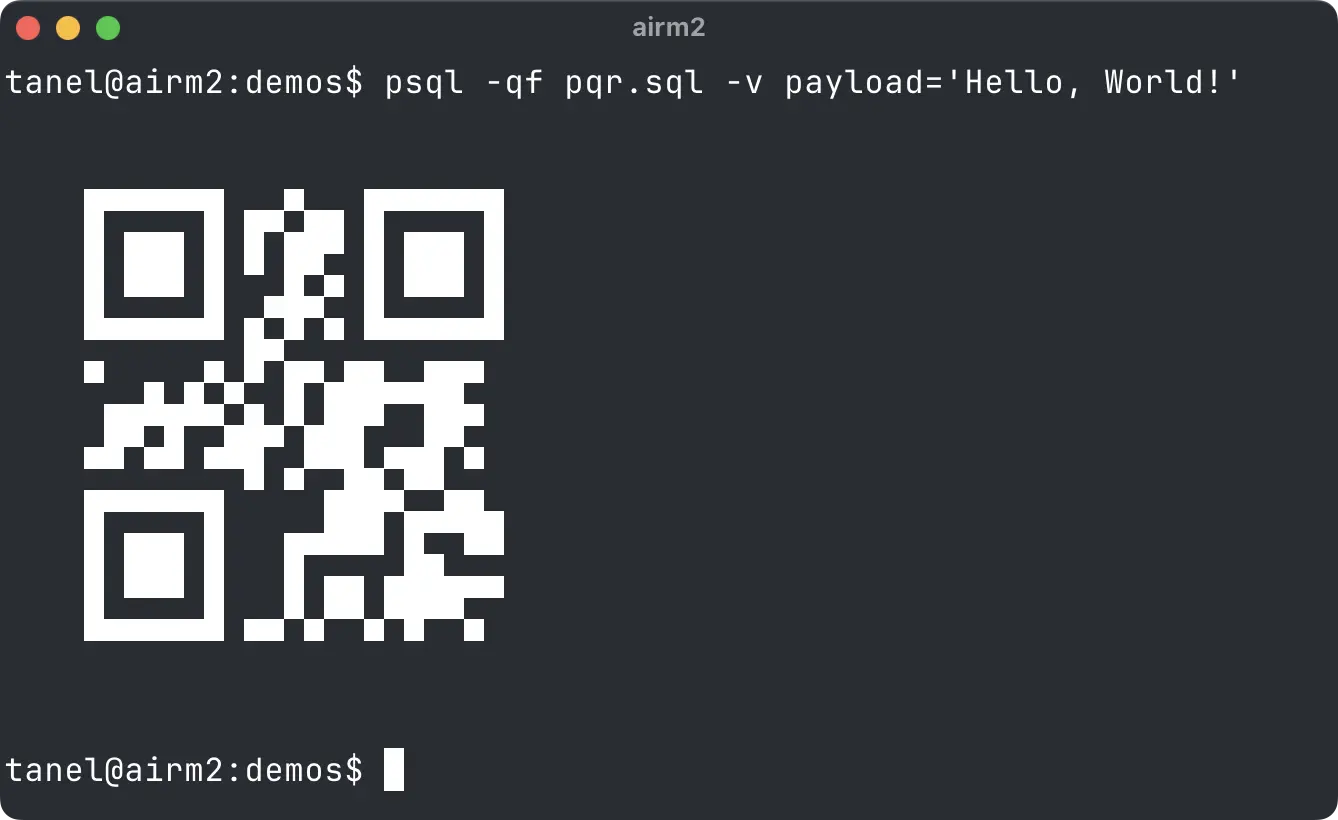 An example QR code created with SQL